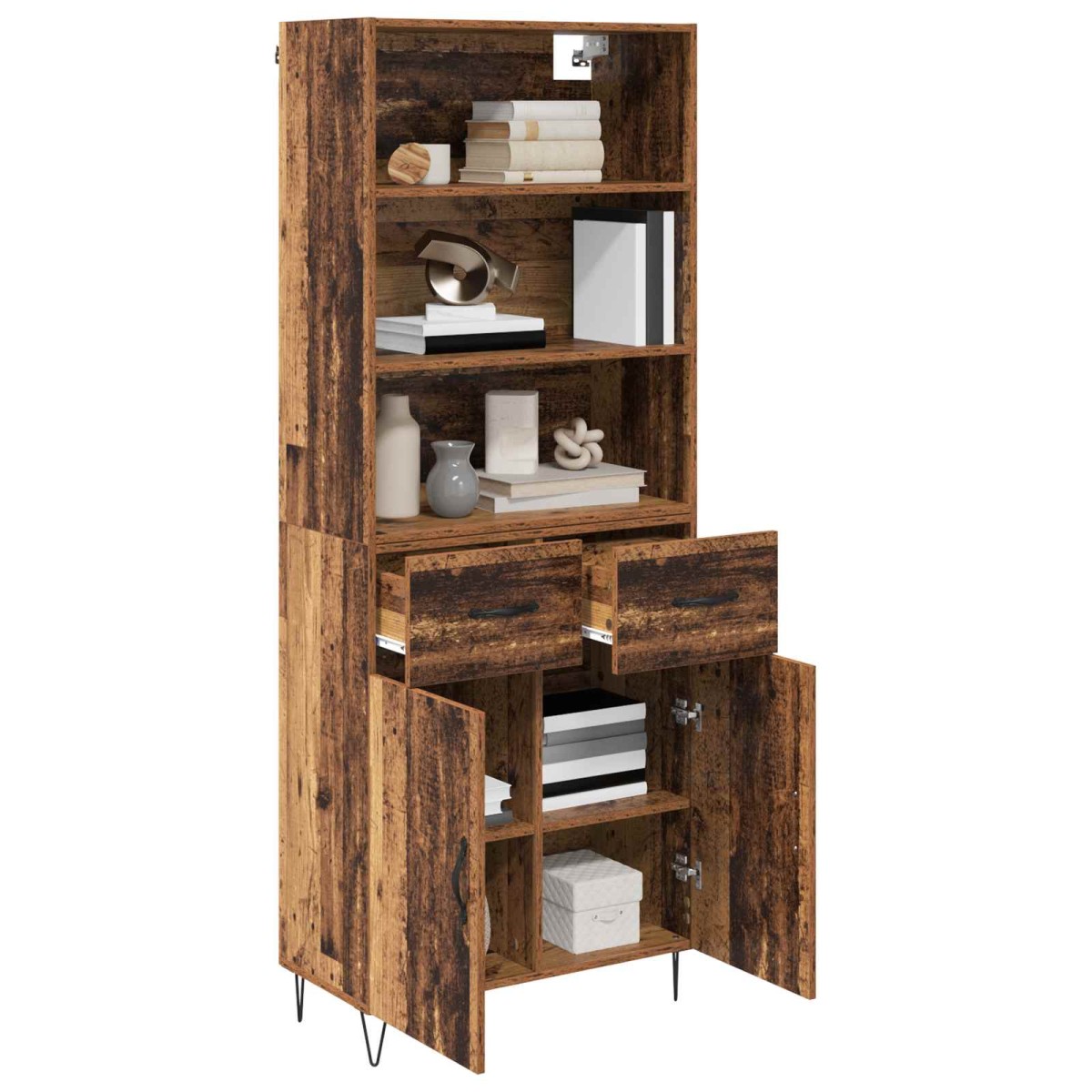 vidaXL Highboard 2 τμχ. Παλιό ξύλο 69,5 x 34 x 180 εκ.