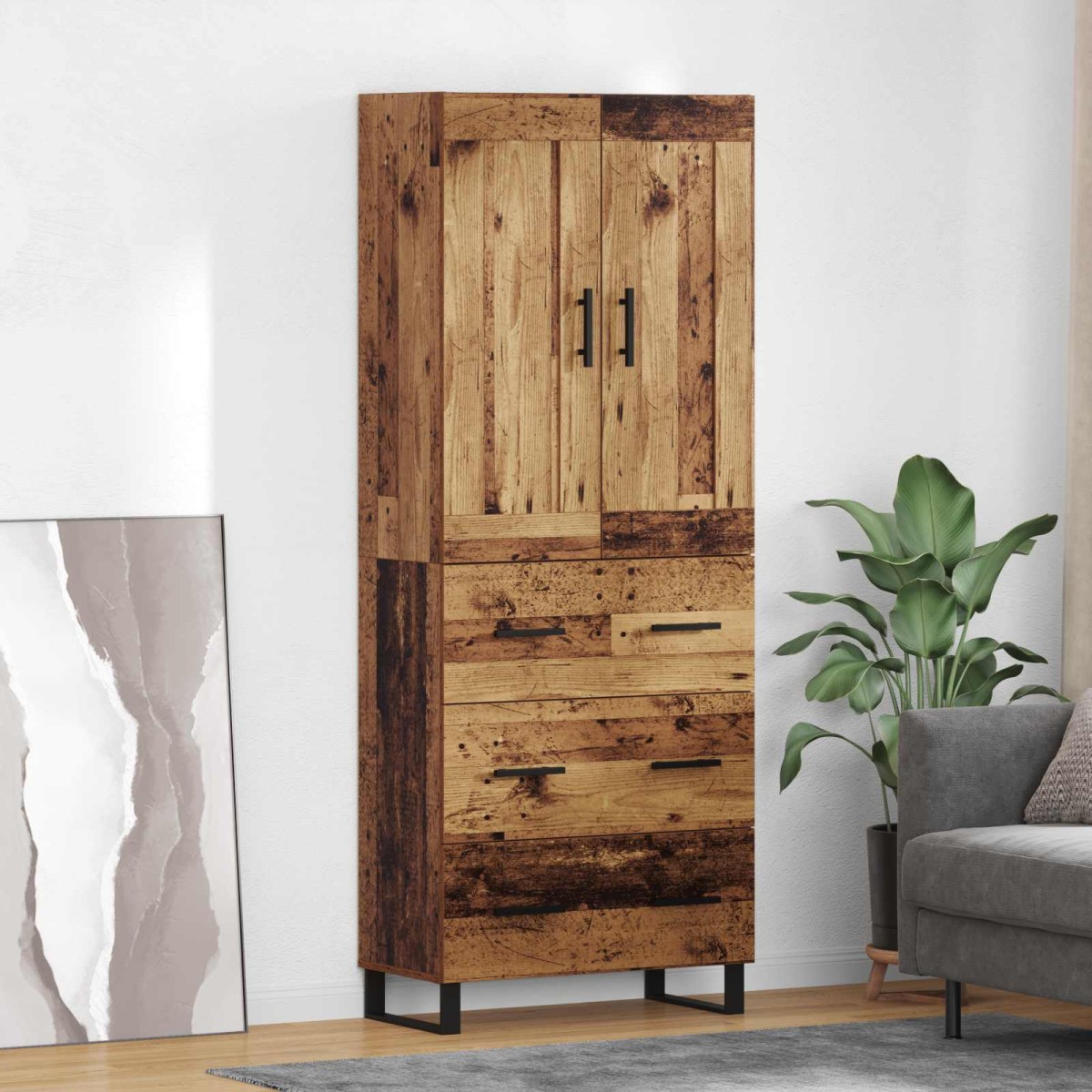 vidaXL Highboard 2 τμχ. Παλιό ξύλο 69,5 x 34 x 180 εκ.