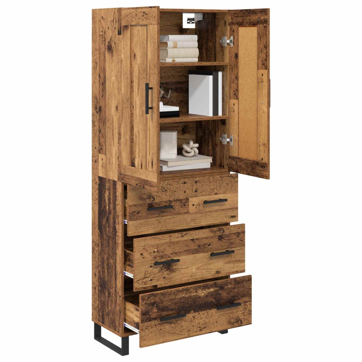 vidaXL Highboard 2 τμχ. Παλιό ξύλο 69,5 x 34 x 180 εκ.