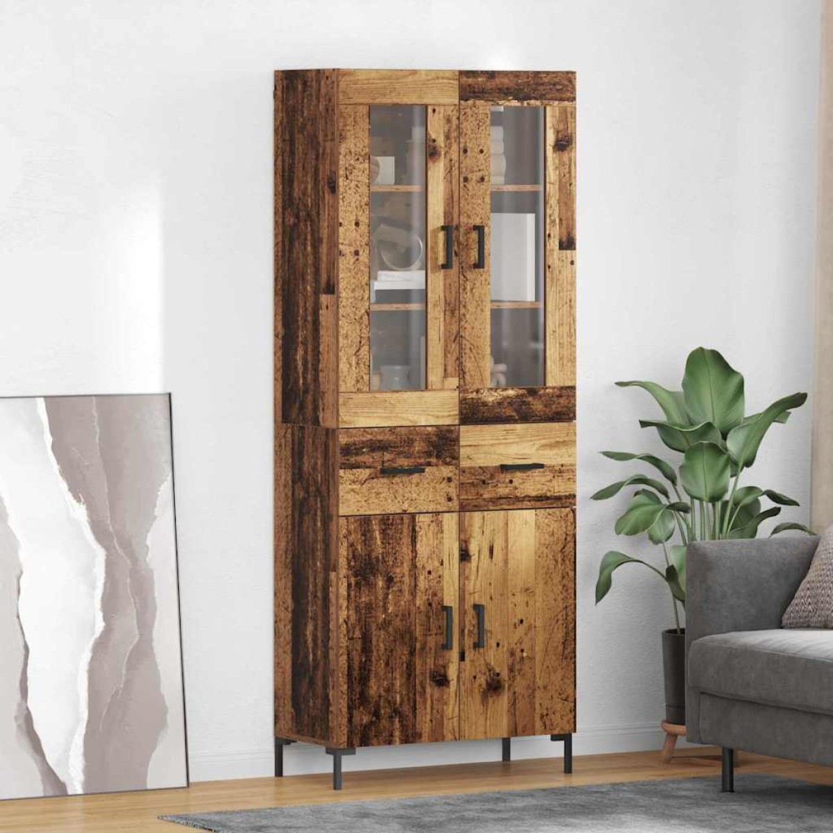 vidaXL Highboard 2 τμχ. Παλιό ξύλο 69,5 x 34 x 180 εκ.