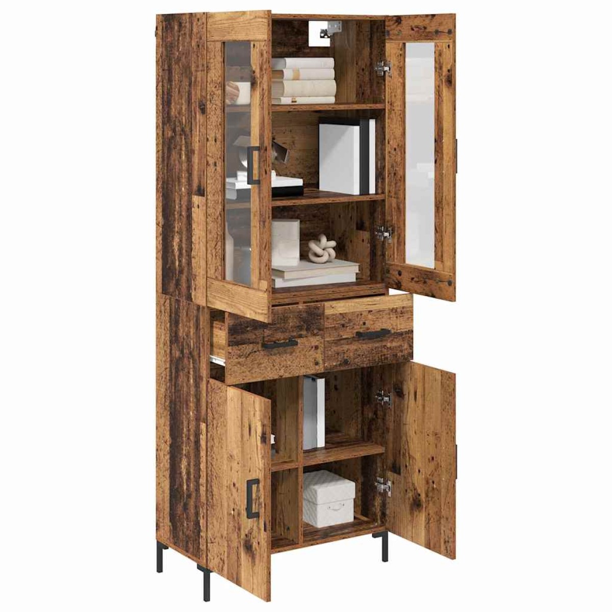 vidaXL Highboard 2 τμχ. Παλιό ξύλο 69,5 x 34 x 180 εκ.