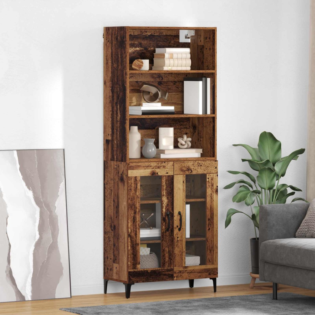vidaXL Highboard Παλιό Ξύλο 69,5 x 34 x 180 εκ. Επεξεργασμένο Ξύλο