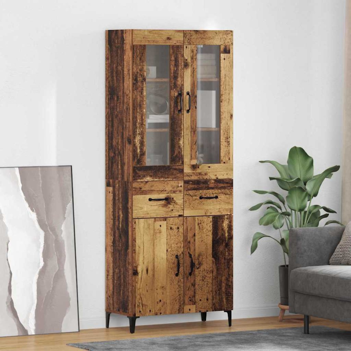 vidaXL Highboard Παλιό Ξύλο 69,5 x 34 x 180 εκ. Επεξεργασμένο Ξύλο