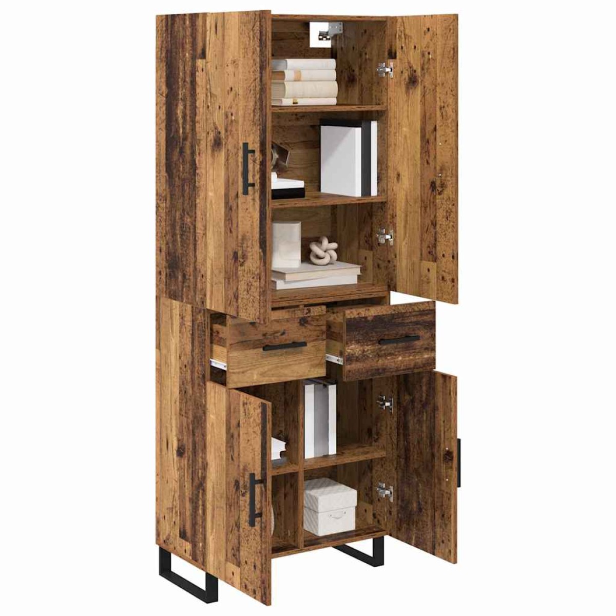 vidaXL Highboard 2 τμχ. Παλιό Ξύλο 69,5 x 34 x 180 εκ.