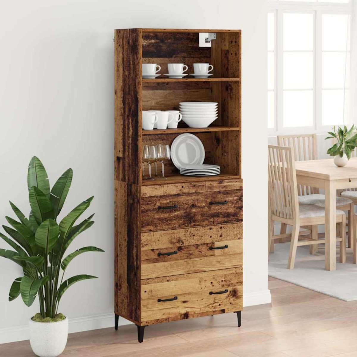 vidaXL Highboard Παλιό Ξύλο 69,5 x 34 x 180 εκ. Επεξεργασμένο Ξύλο