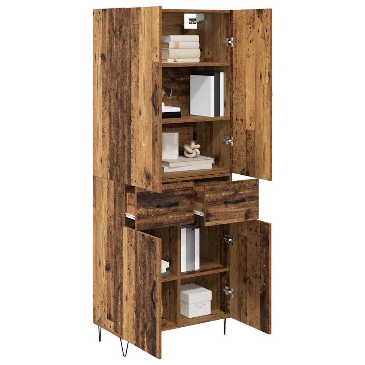 vidaXL Highboard 2 τμχ. Παλιό ξύλο 69,5 x 34 x 180 εκ.