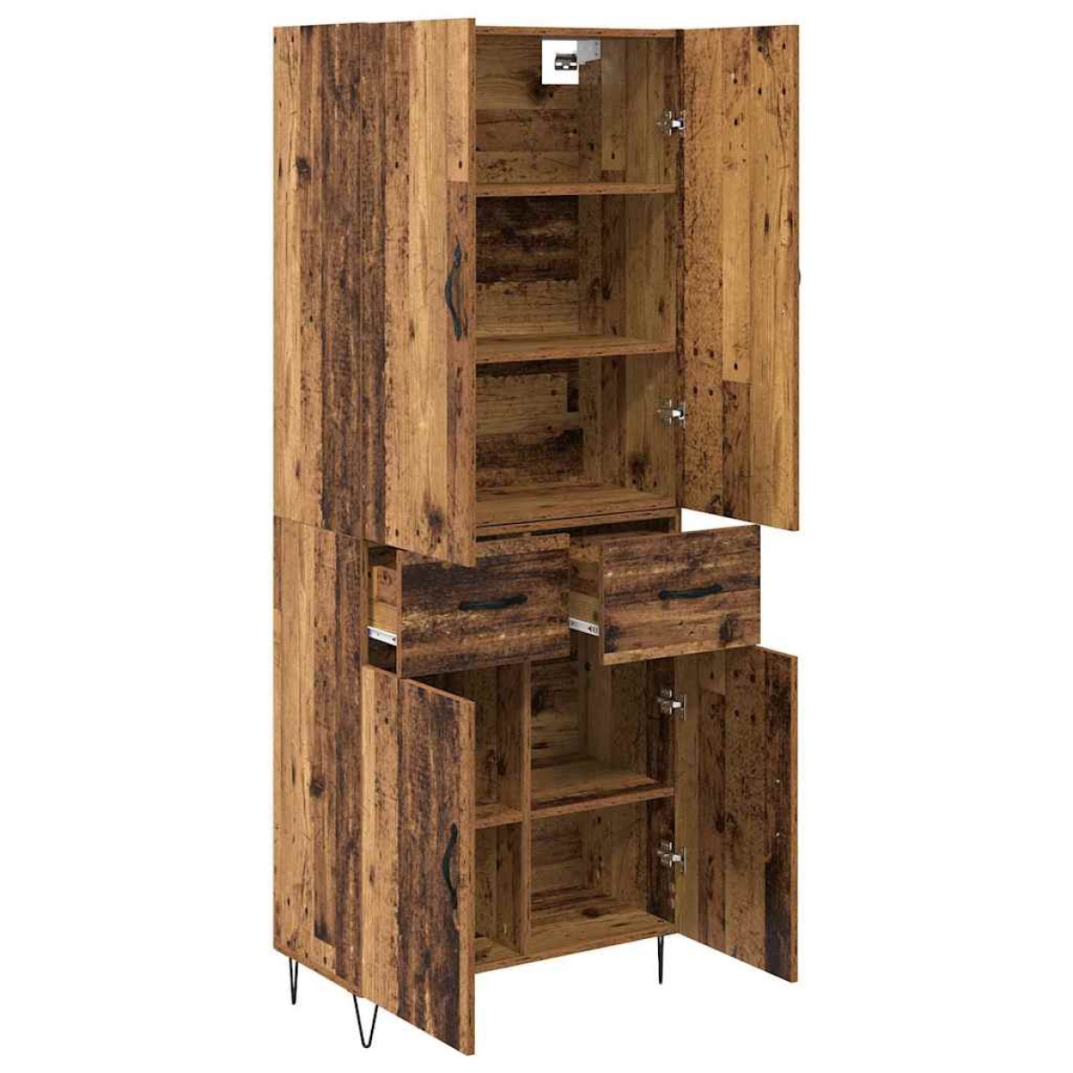 vidaXL Highboard 2 τμχ. Παλιό ξύλο 69,5 x 34 x 180 εκ.