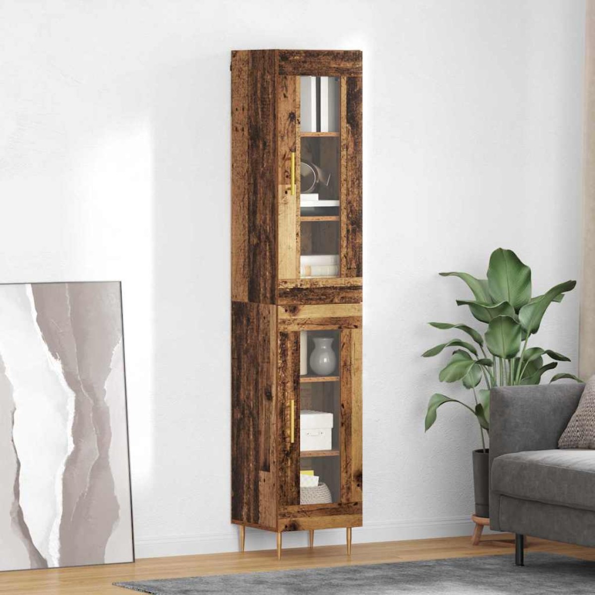 vidaXL Highboard 2 τμχ. Παλιό Ξύλο 34,5 x 34 x 180 εκ.