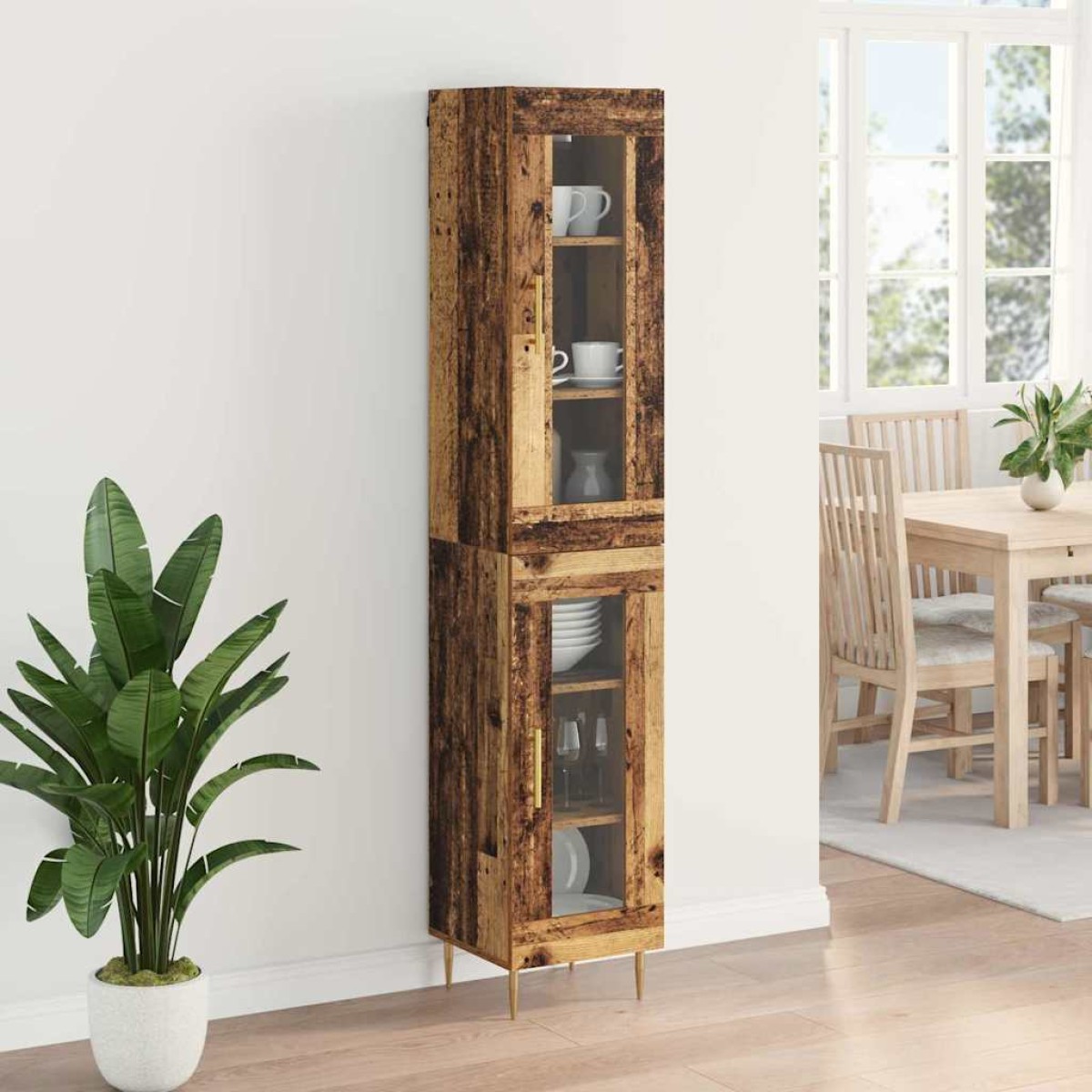 vidaXL Highboard 2 τμχ. Παλιό Ξύλο 34,5 x 34 x 180 εκ.