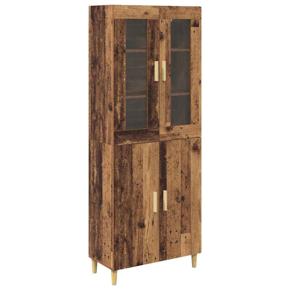 vidaXL Highboard Παλιό Ξύλο 69,5 x 34 x 180 εκ. Σύνθετο Ξύλο και Γυαλί