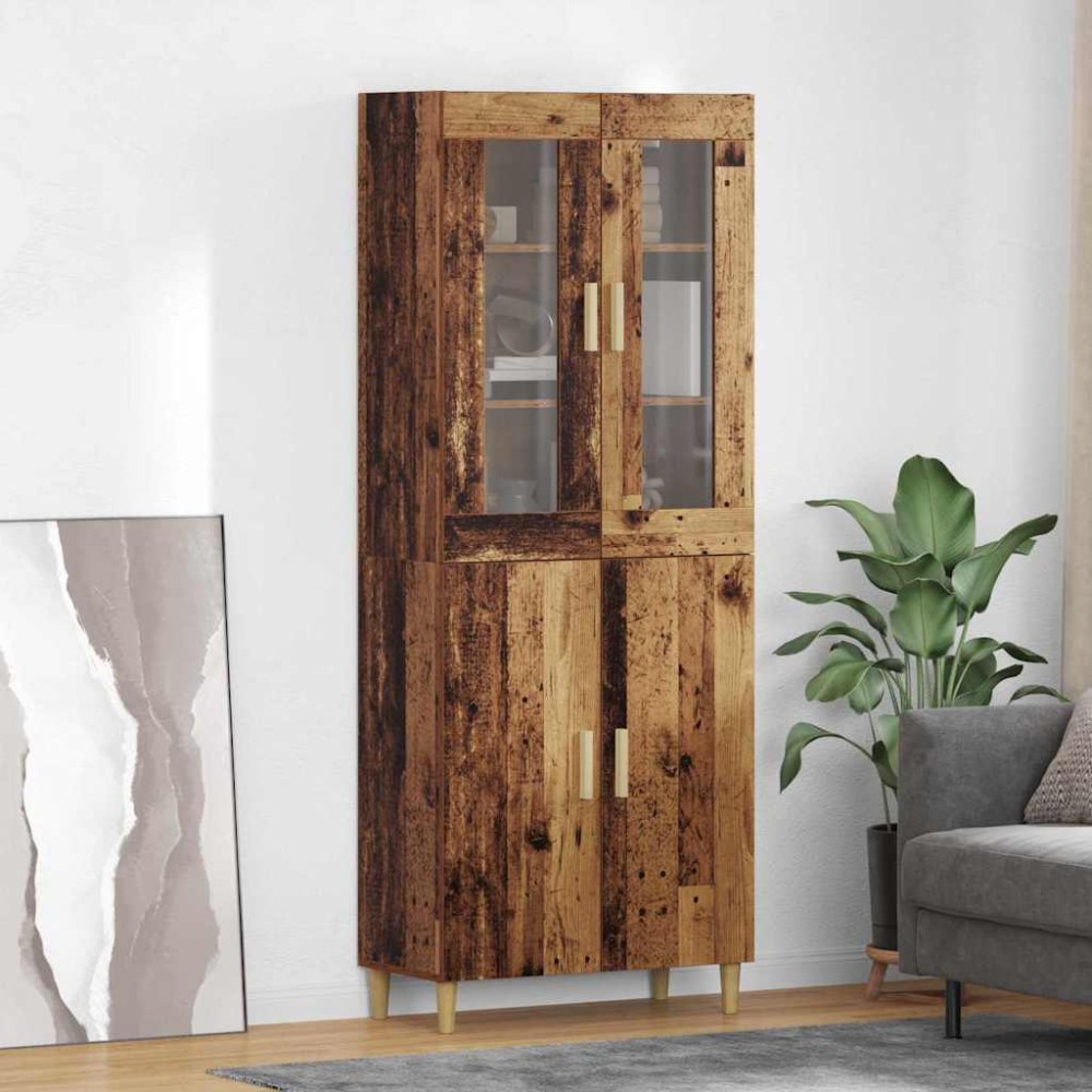 vidaXL Highboard Παλιό Ξύλο 69,5 x 34 x 180 εκ. Σύνθετο Ξύλο και Γυαλί