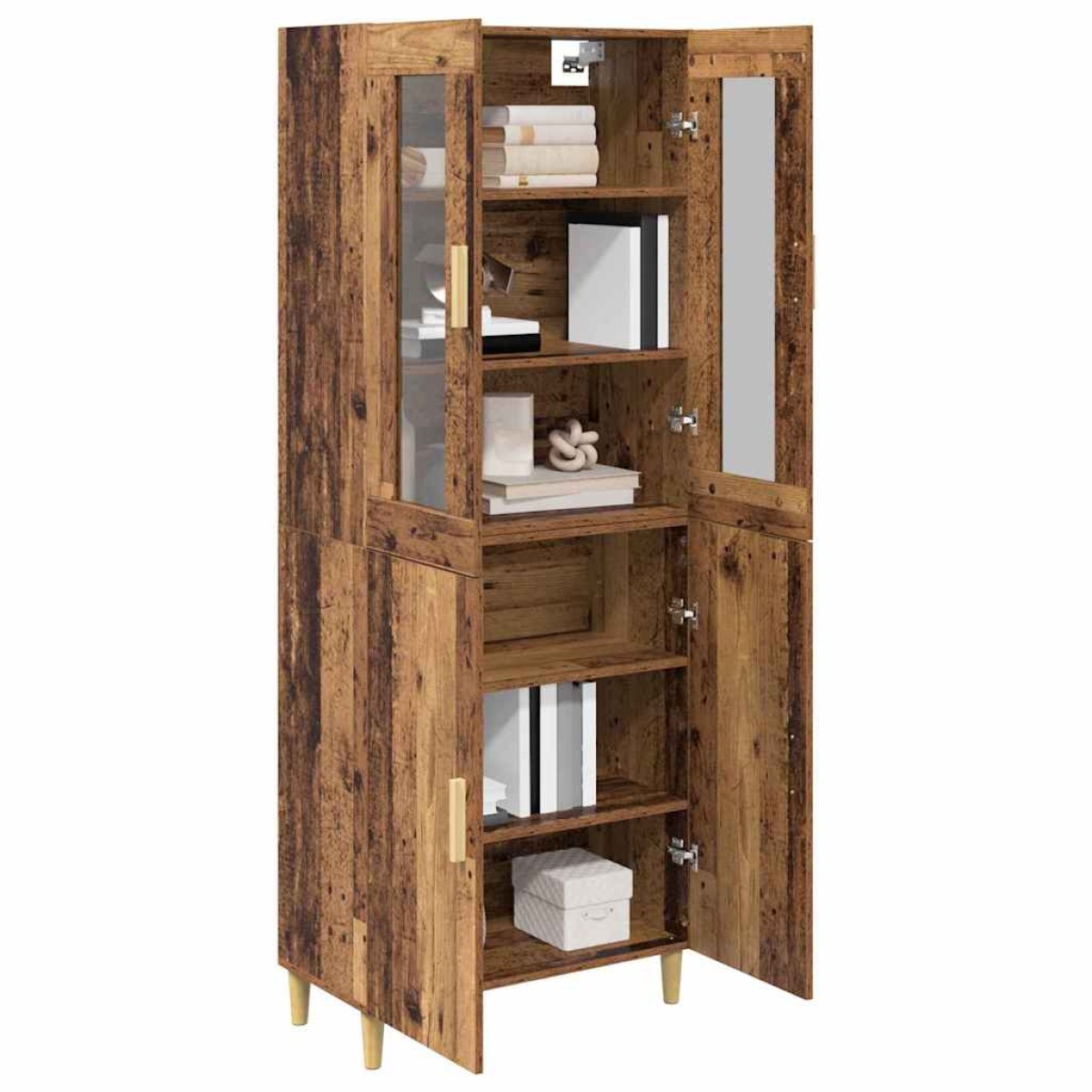 vidaXL Highboard Παλιό Ξύλο 69,5 x 34 x 180 εκ. Σύνθετο Ξύλο και Γυαλί