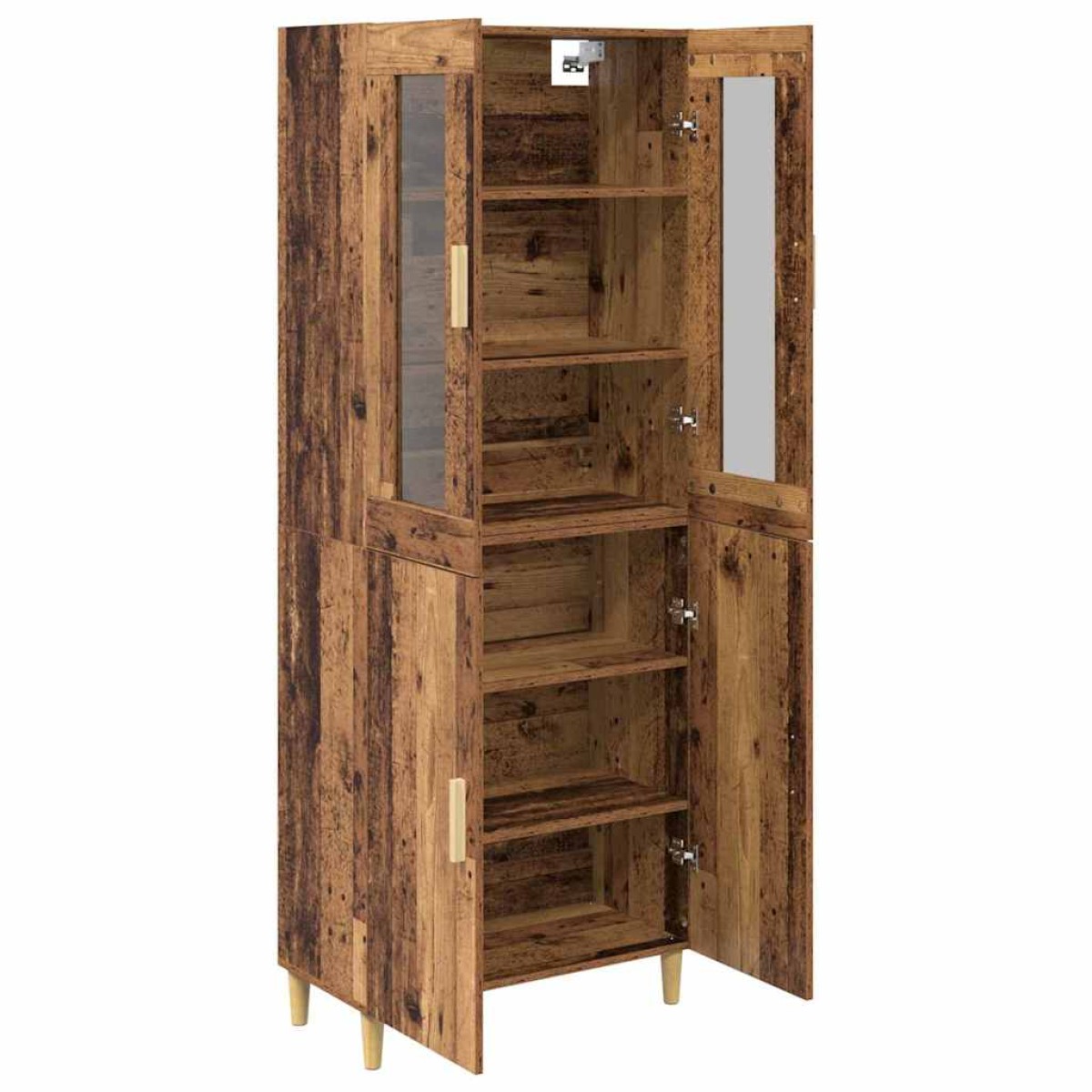 vidaXL Highboard Παλιό Ξύλο 69,5 x 34 x 180 εκ. Σύνθετο Ξύλο και Γυαλί