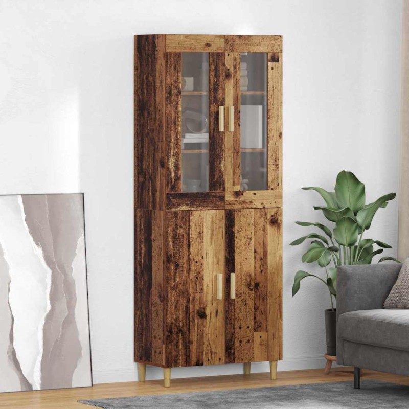 vidaXL Highboard Παλιό Ξύλο 69,5 x 34 x 180 εκ. Σύνθετο Ξύλο και Γυαλί