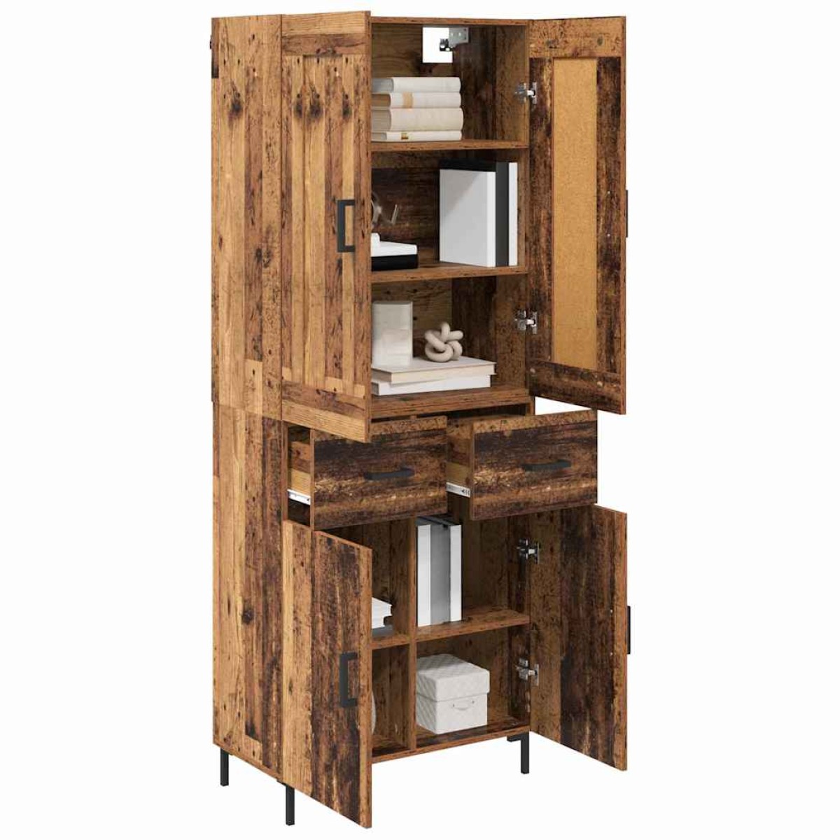 vidaXL Highboard 2 τμχ. Παλιό Ξύλο 69,5 x 34 x 180 εκ.