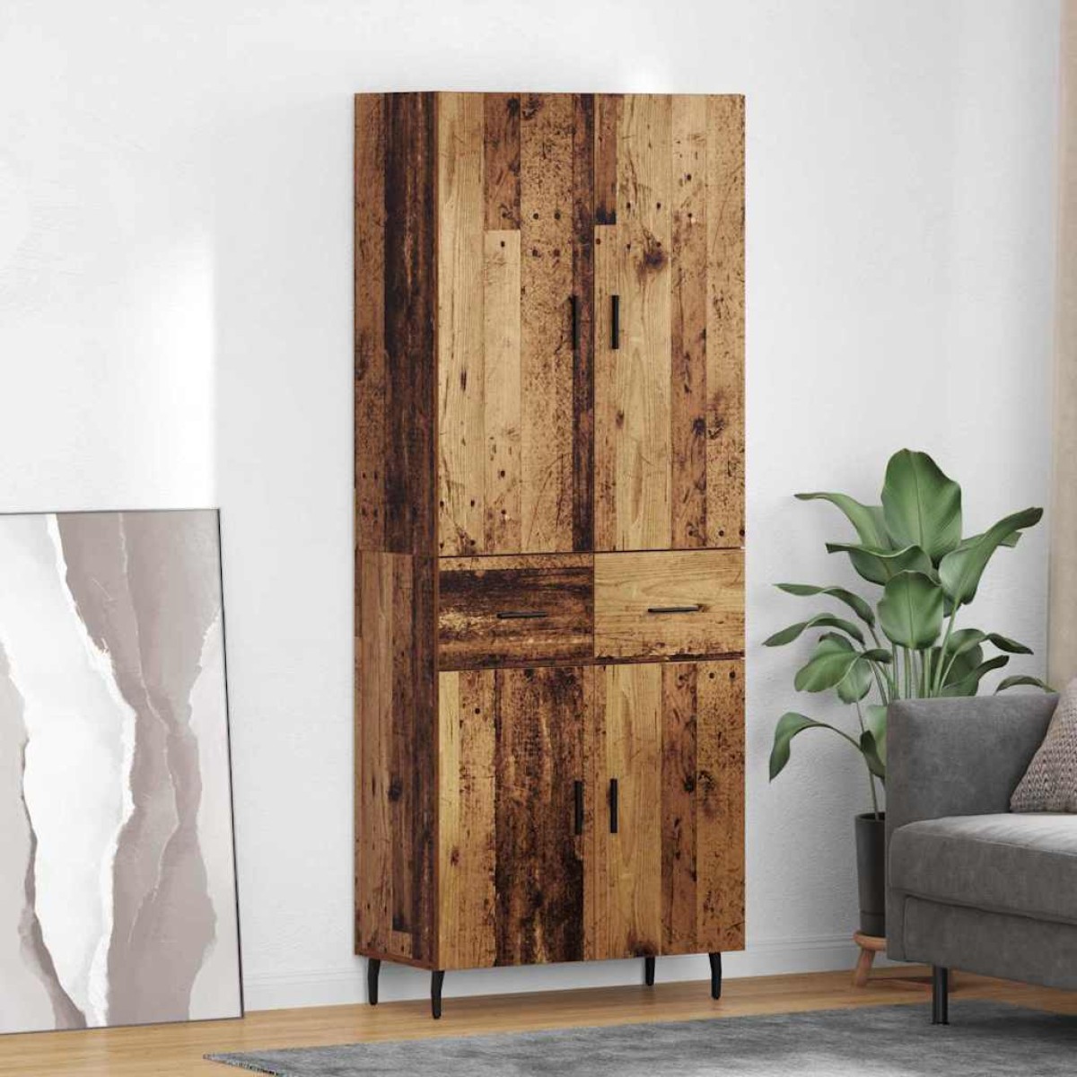 vidaXL Highboard 2 τμχ. Παλιό Ξύλο 69,5 x 34 x 180 εκ.