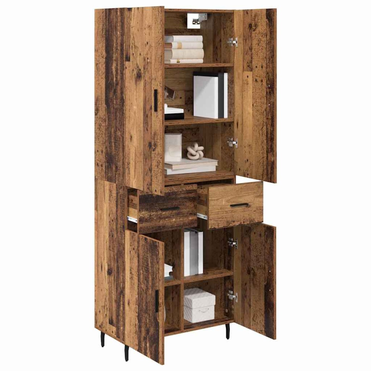 vidaXL Highboard 2 τμχ. Παλιό Ξύλο 69,5 x 34 x 180 εκ.