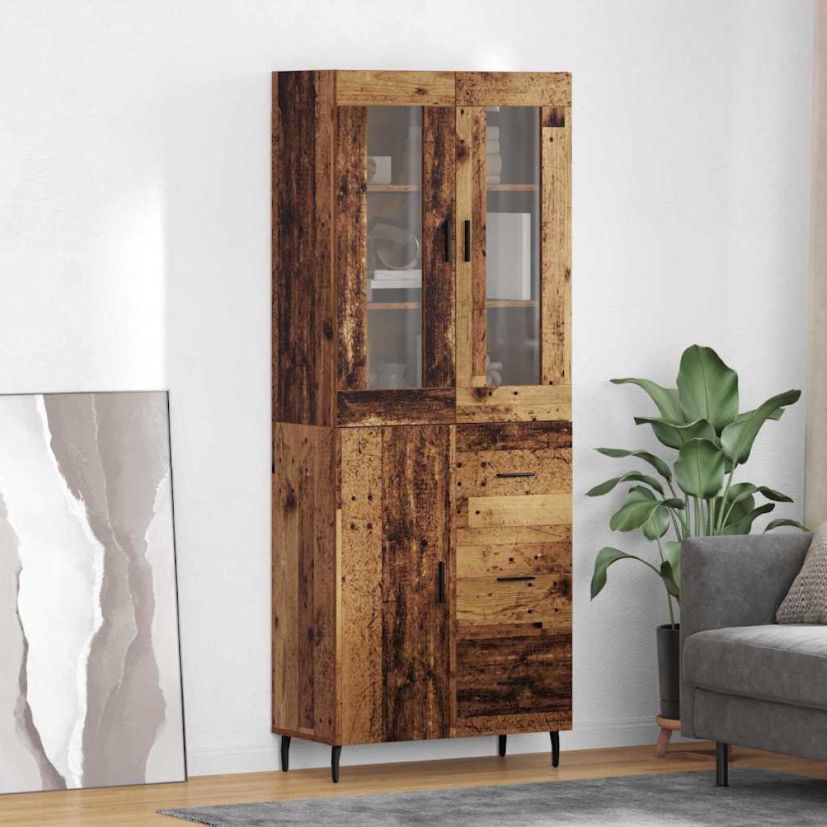 vidaXL Highboard 2 τμχ. Παλιό Ξύλο 69,5 x 34 x 180 εκ.