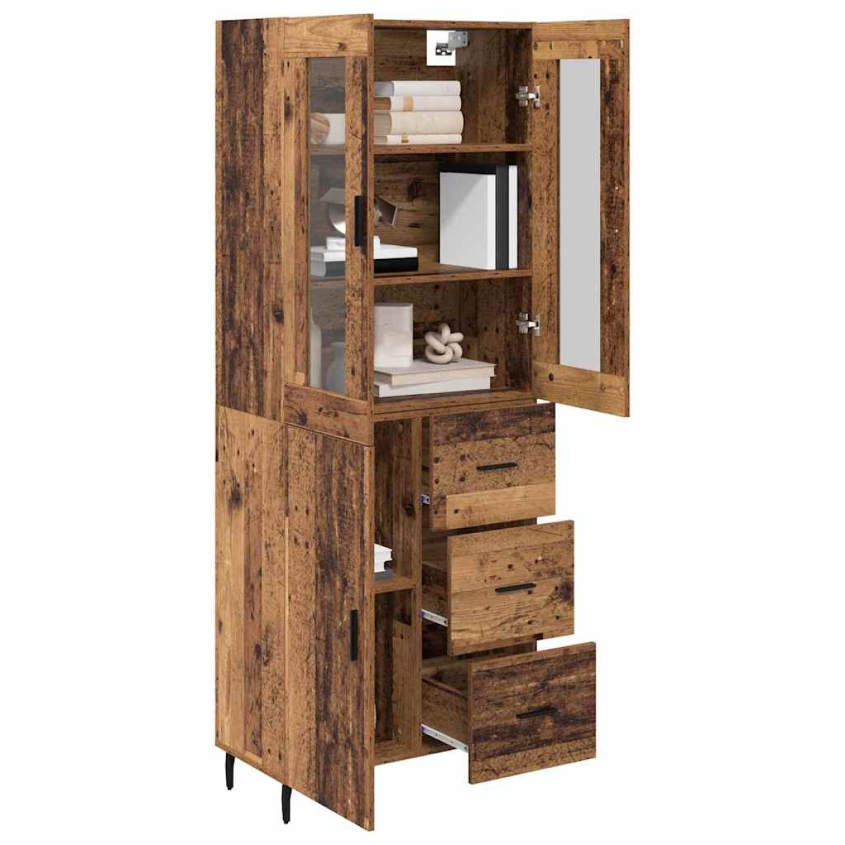vidaXL Highboard 2 τμχ. Παλιό Ξύλο 69,5 x 34 x 180 εκ.