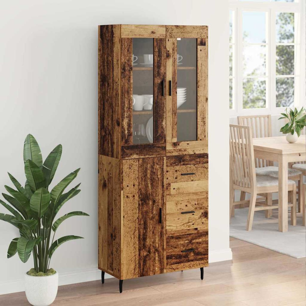 vidaXL Highboard 2 τμχ. Παλιό Ξύλο 69,5 x 34 x 180 εκ.