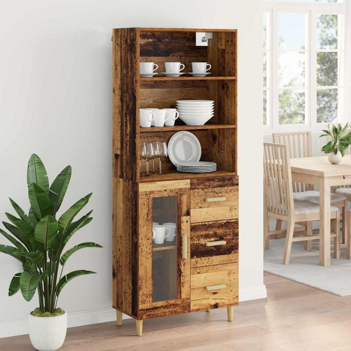 vidaXL Highboard Παλιό Ξύλο 69,5 x 34 x 180 εκ. Επεξεργασμένο Ξύλο