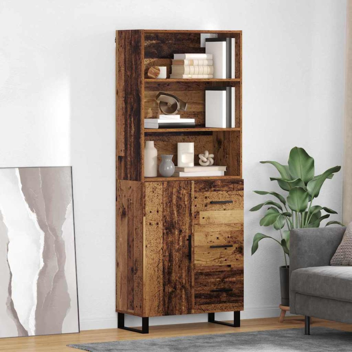 vidaXL Highboard 2 τμχ. Παλιό ξύλο 69,5 x 34 x 180 εκ.