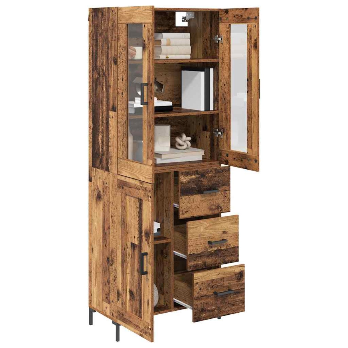 vidaXL Highboard 2 τμχ. Παλιό ξύλο 69,5 x 34 x 180 εκ.