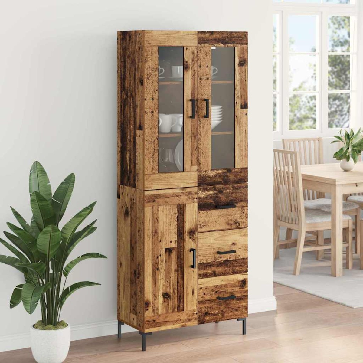 vidaXL Highboard 2 τμχ. Παλιό ξύλο 69,5 x 34 x 180 εκ.