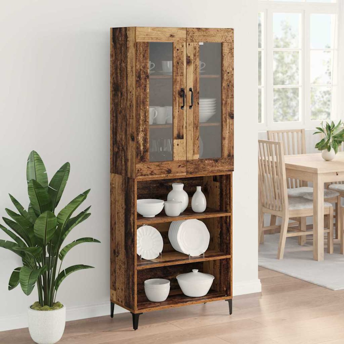 vidaXL Highboard Παλιό Ξύλο 69,5 x 34 x 180 εκ. Επεξεργασμένο Ξύλο