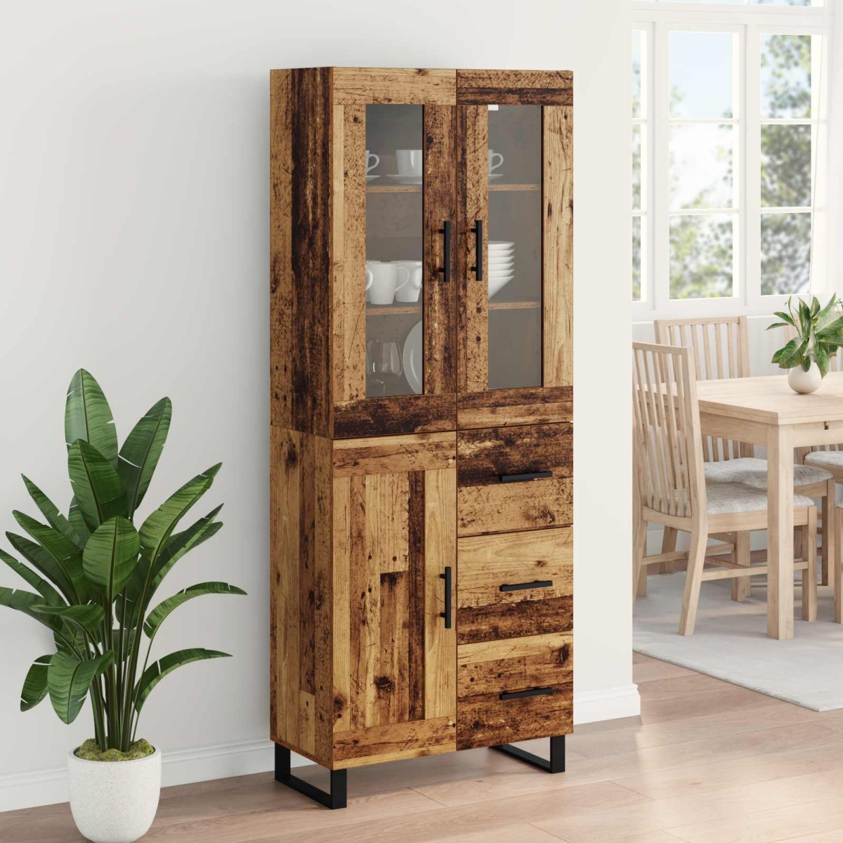 vidaXL Highboard 2 τμχ. Παλιό Ξύλο 69,5 x 34 x 180 εκ.