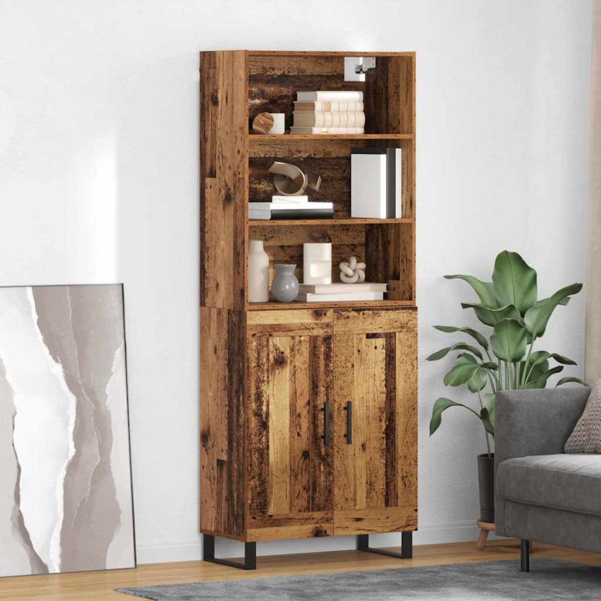 vidaXL Highboard 2 τμχ. Παλιό ξύλο 69,5 x 34 x 180 εκ.