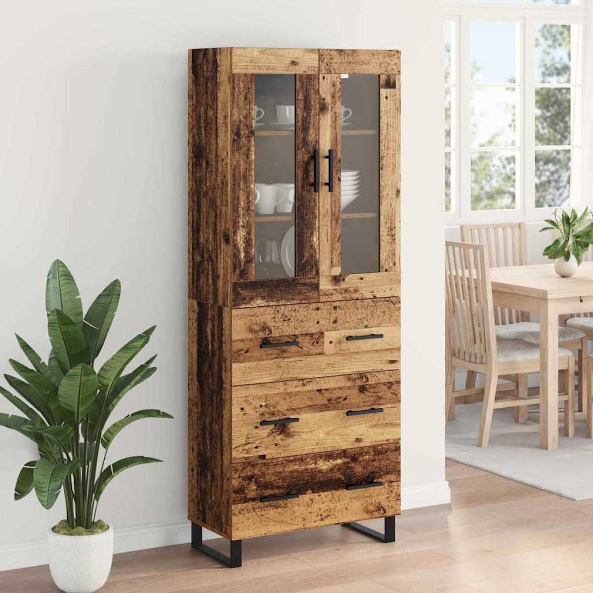vidaXL Highboard 2 τμχ. Παλιό Ξύλο 69,5 x 34 x 180 εκ.