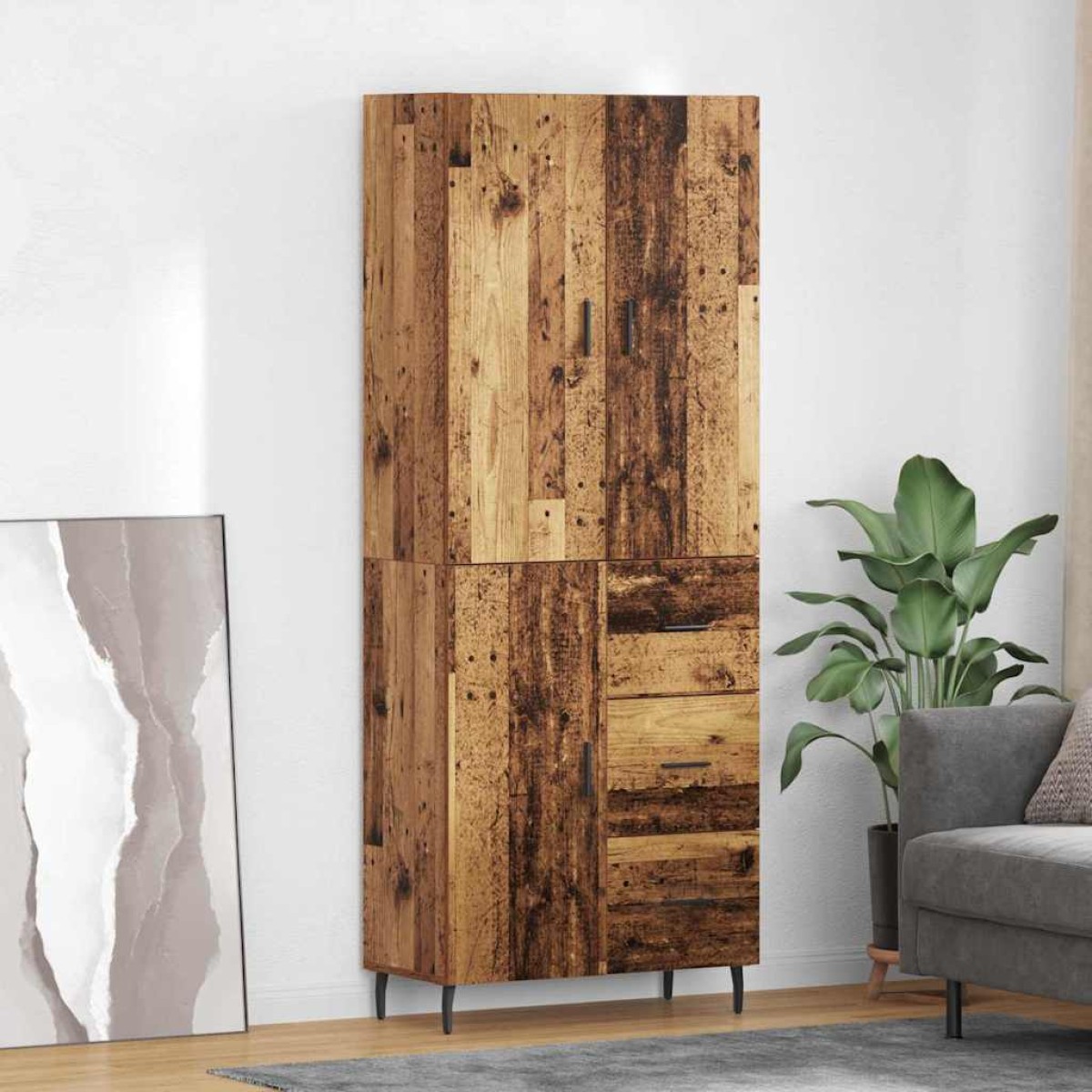 vidaXL Highboard 2 τμχ. Παλιό Ξύλο 69,5 x 34 x 180 εκ.