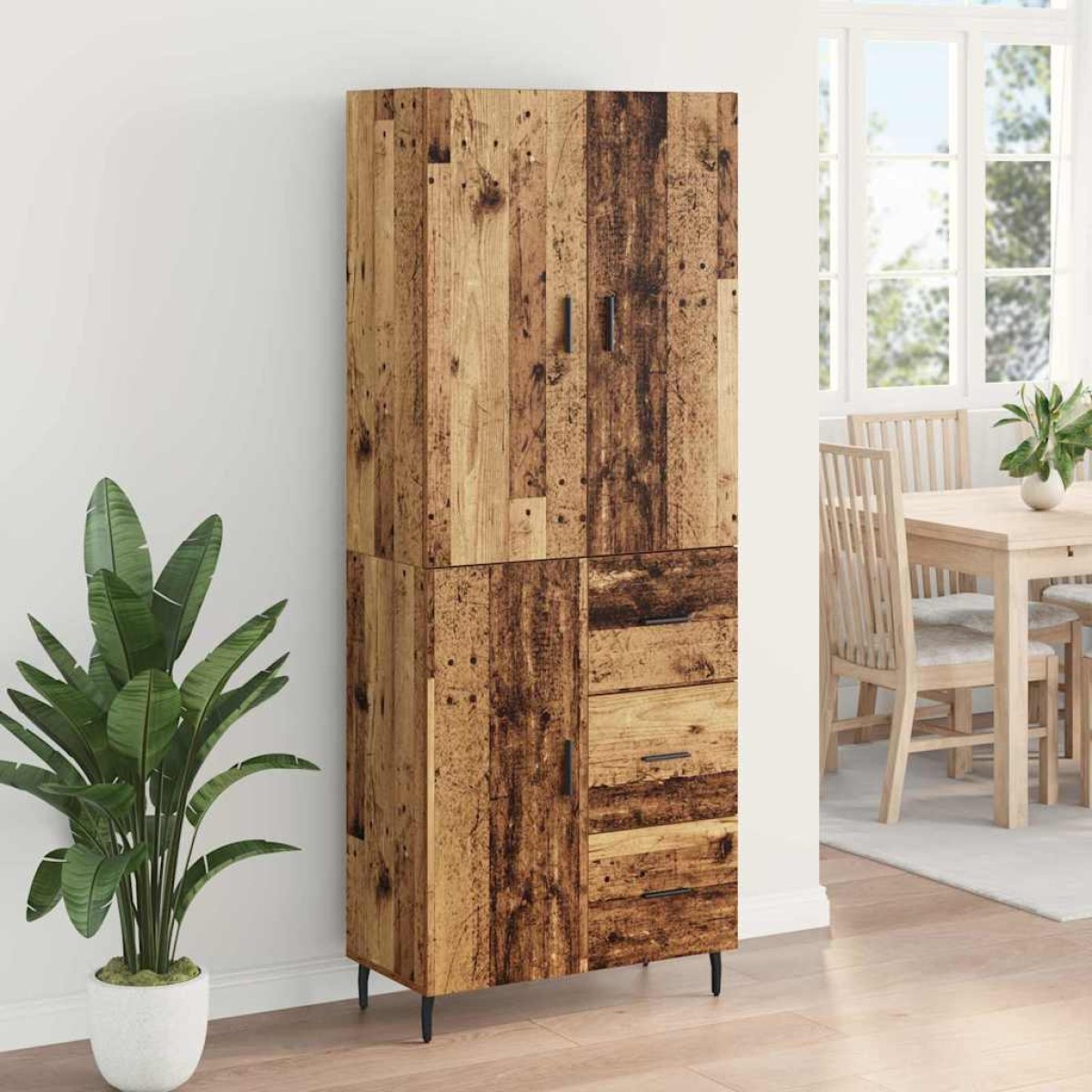 vidaXL Highboard 2 τμχ. Παλιό Ξύλο 69,5 x 34 x 180 εκ.