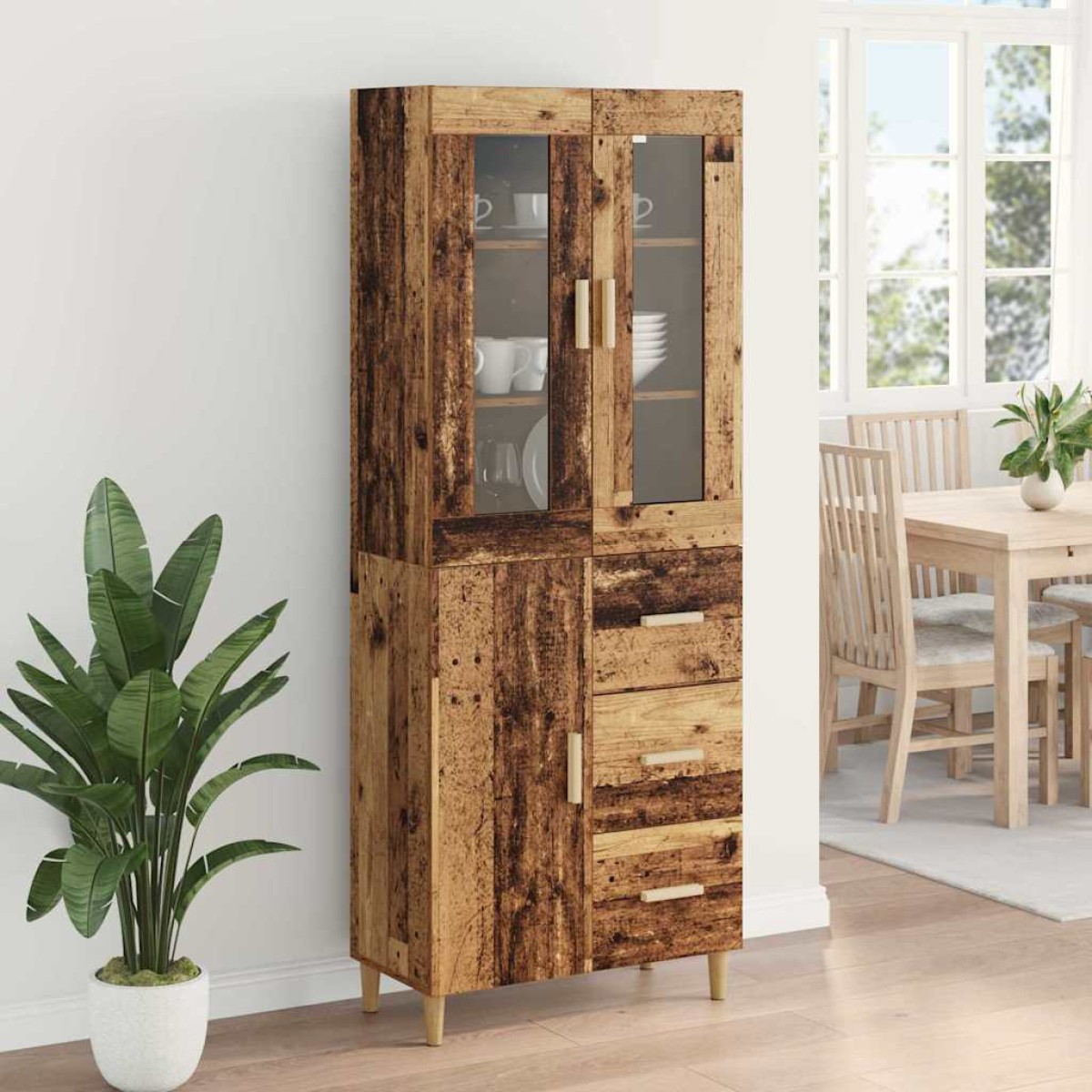 vidaXL Highboard Παλιό Ξύλο 34,5 x 34 x 180 εκ. Επεξεργασμένο Ξύλο