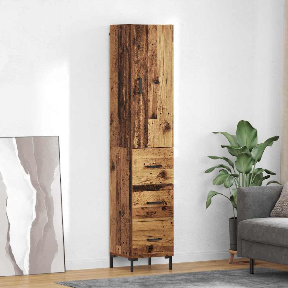 vidaXL Highboard Παλιό Ξύλο 34,5 x 34 x 180 εκ. Επεξεργασμένο Ξύλο
