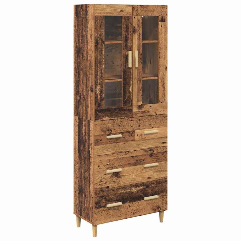 vidaXL Highboard Παλιό Ξύλο 69,5 x 34 x 180 εκ. Σύνθετο Ξύλο και Γυαλί