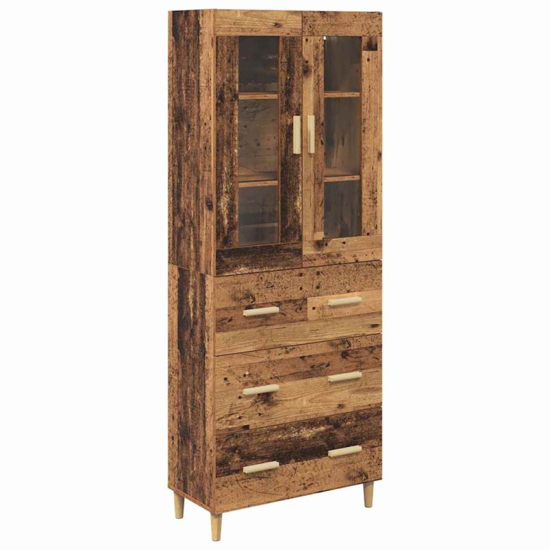 vidaXL Highboard Παλιό Ξύλο 69,5 x 34 x 180 εκ. Σύνθετο Ξύλο και Γυαλί