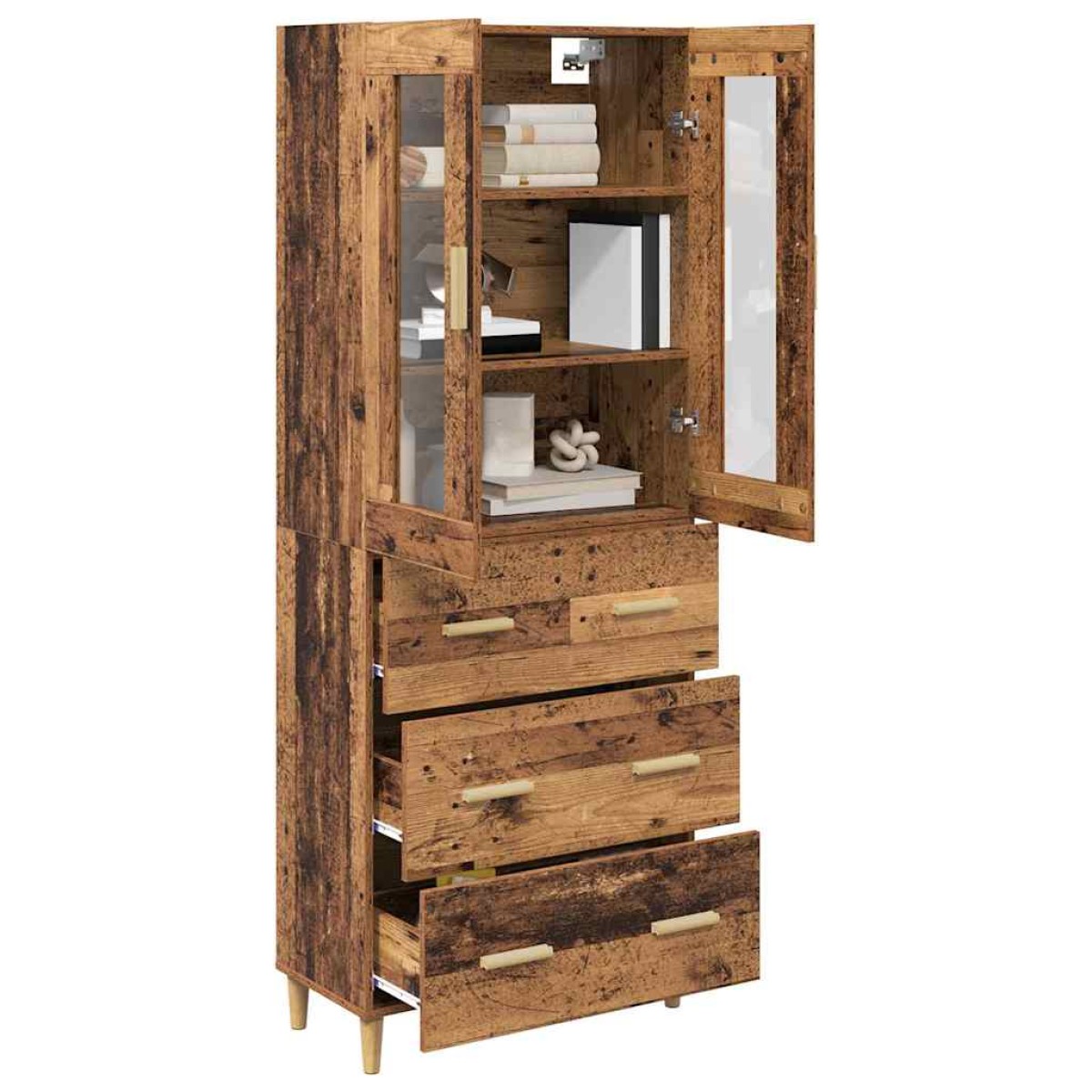 vidaXL Highboard Παλιό Ξύλο 69,5 x 34 x 180 εκ. Σύνθετο Ξύλο και Γυαλί