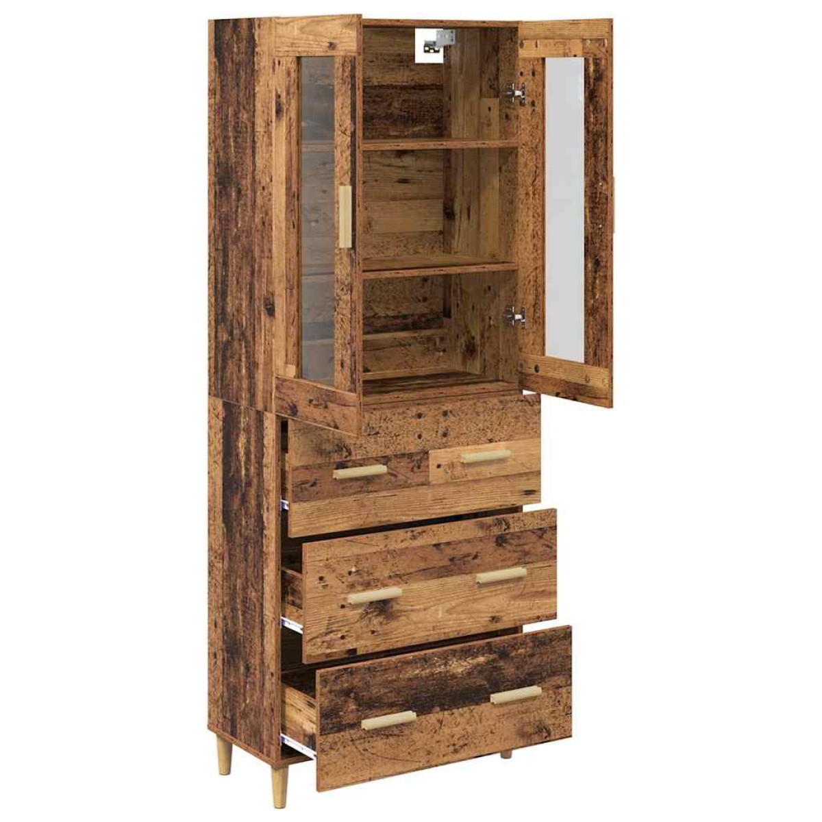vidaXL Highboard Παλιό Ξύλο 69,5 x 34 x 180 εκ. Σύνθετο Ξύλο και Γυαλί