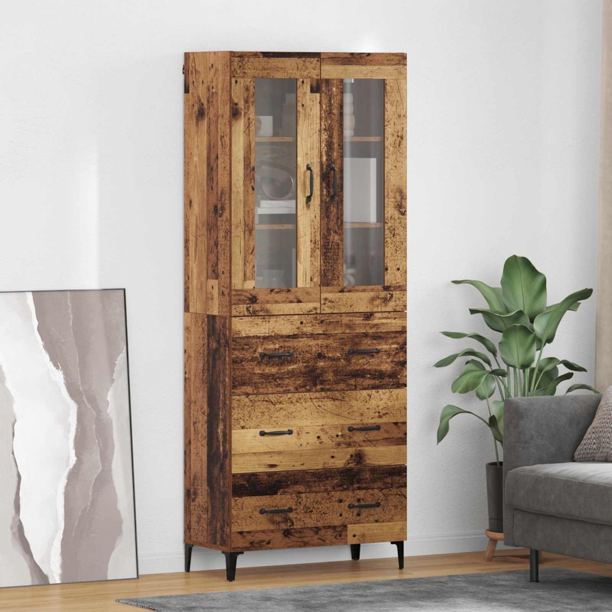 vidaXL Highboard Παλιό Ξύλο 69,5 x 34 x 180 εκ. Επεξεργασμένο Ξύλο