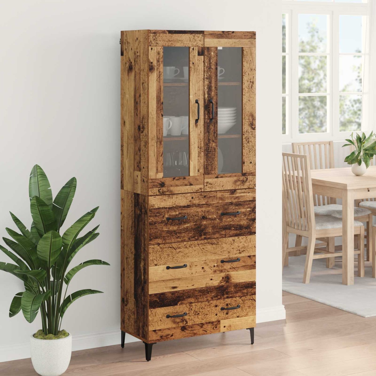 vidaXL Highboard Παλιό Ξύλο 69,5 x 34 x 180 εκ. Επεξεργασμένο Ξύλο