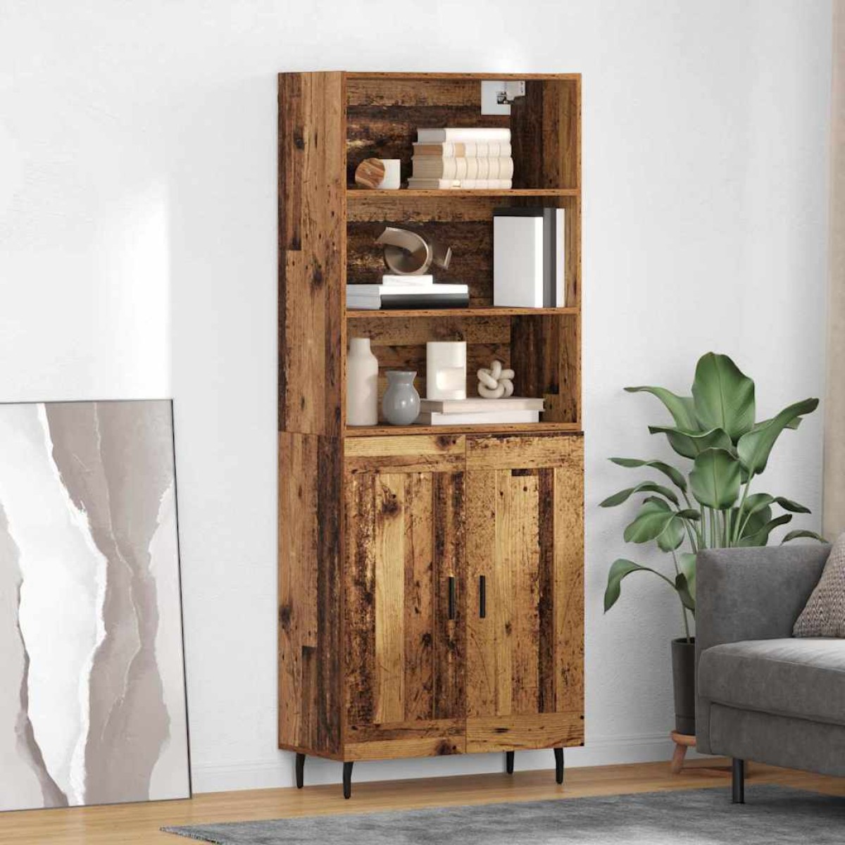 vidaXL Highboard 2 τμχ. Παλιό Ξύλο 69,5 x 32,5 x 180 εκ