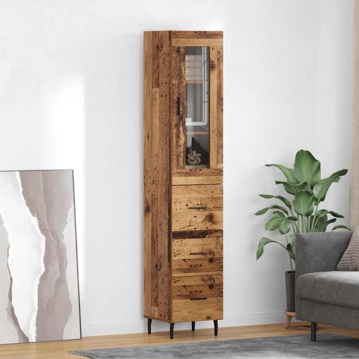 vidaXL Highboard Παλιό Ξύλο 34,5 x 34 x 180 εκ. Επεξεργασμένο Ξύλο