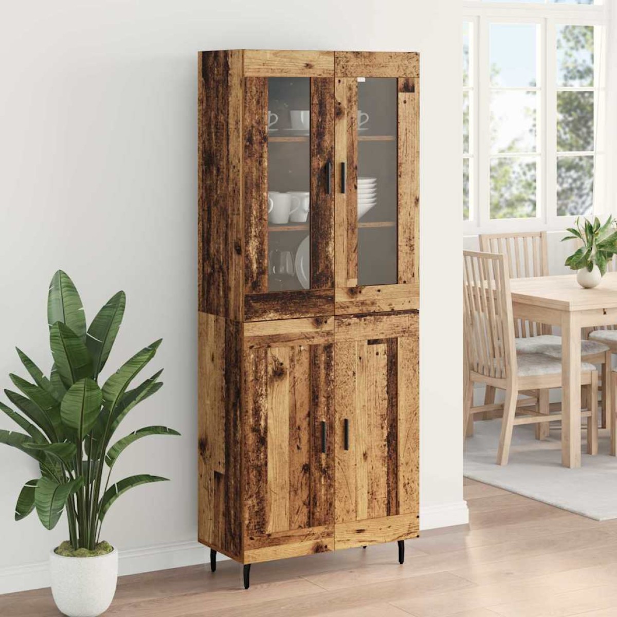 vidaXL Highboard 2 τμχ. Παλιό Ξύλο 69,5 x 34 x 180 εκ.