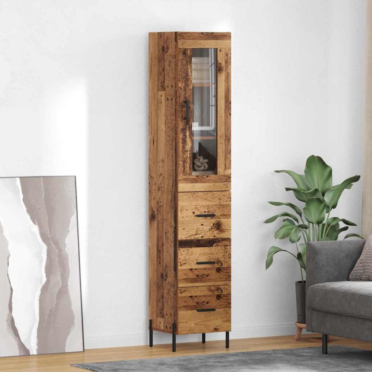 vidaXL Highboard Παλιό Ξύλο 34,5 x 34 x 180 εκ. Επεξεργασμένο Ξύλο