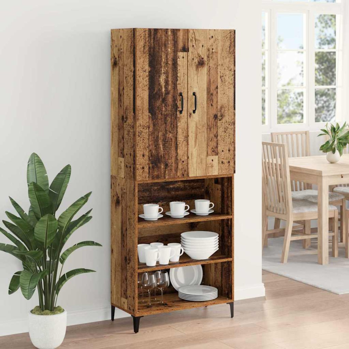 vidaXL Highboard Παλιό Ξύλο 69,5 x 34 x 180 εκ. Επεξεργασμένο Ξύλο
