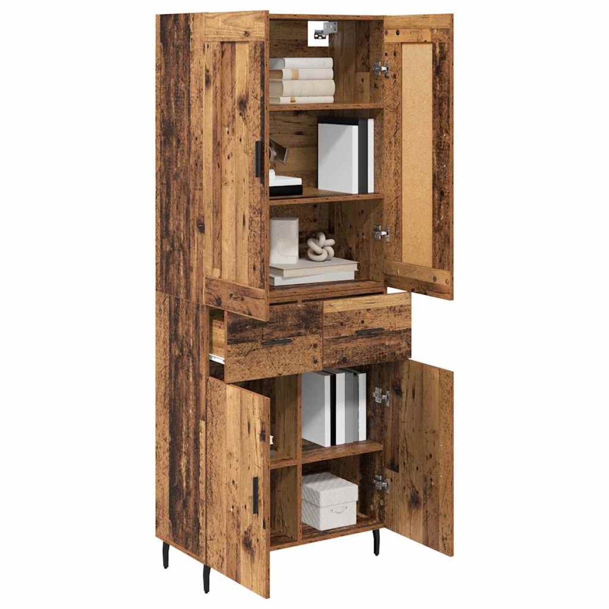 vidaXL Highboard 2 τμχ. Παλιό ξύλο 69,5 x 34 x 180 εκ.