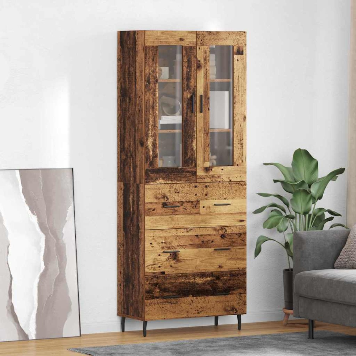 vidaXL Highboard 2 τμχ. Παλιό Ξύλο 69,5 x 34 x 180 εκ.
