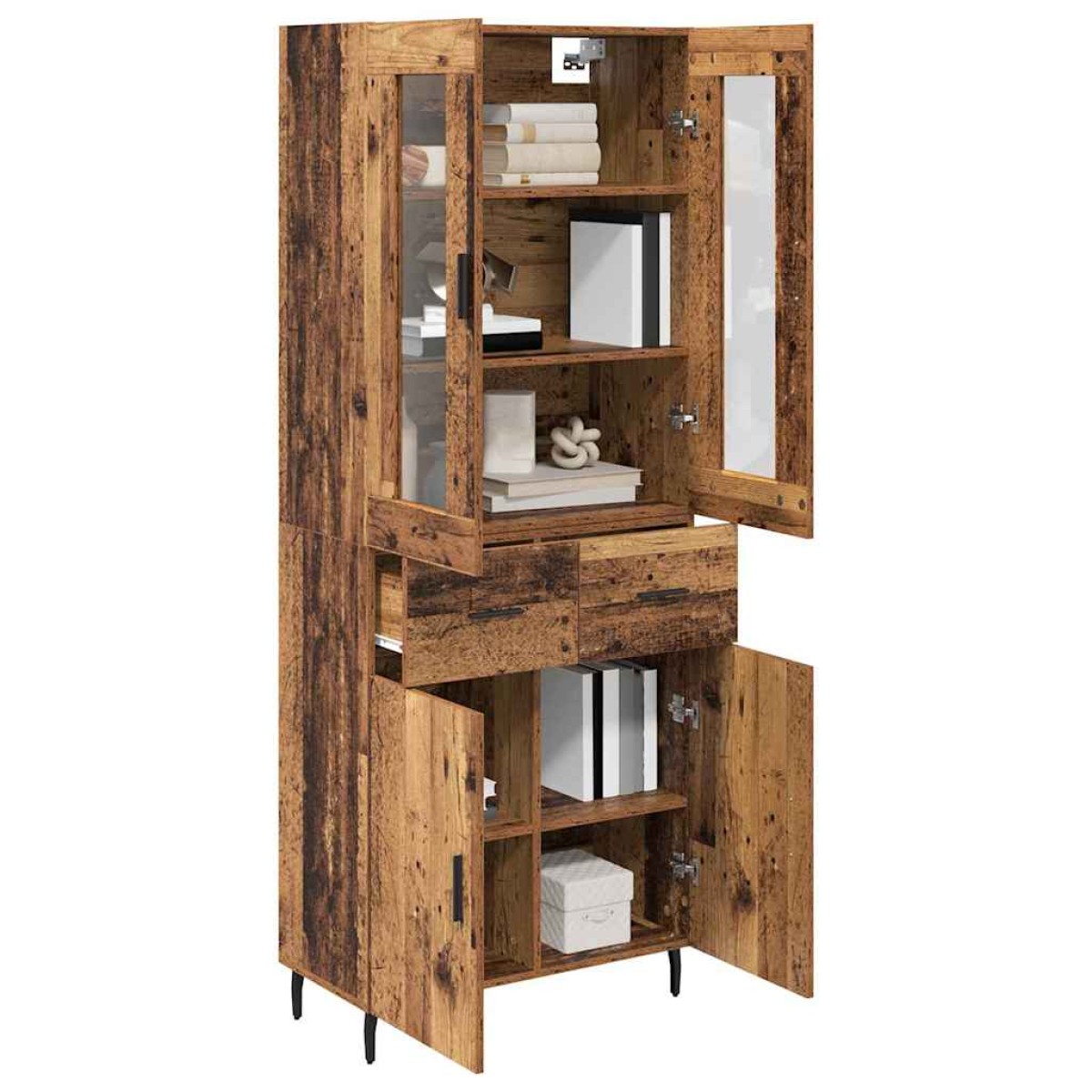vidaXL Highboard 2 τμχ. Παλιό Ξύλο 69,5 x 34 x 180 εκ.